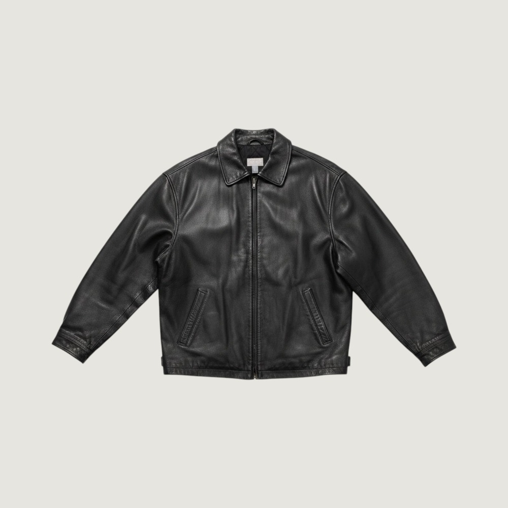 Vintage Old Navy Collection Mens XL Genuine Leather Jacket Black Bomber Coat